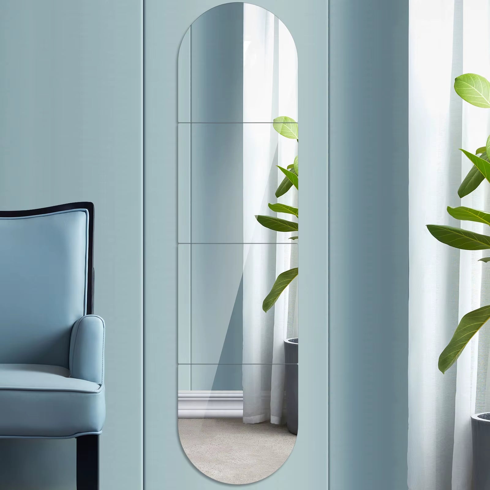 4Pcs Full Length Acrylic Mirror Set for Wall Self Adhesive Acrylic Mirror DIY Flexible Stickers Acrylic Mirror Tiles for Decor