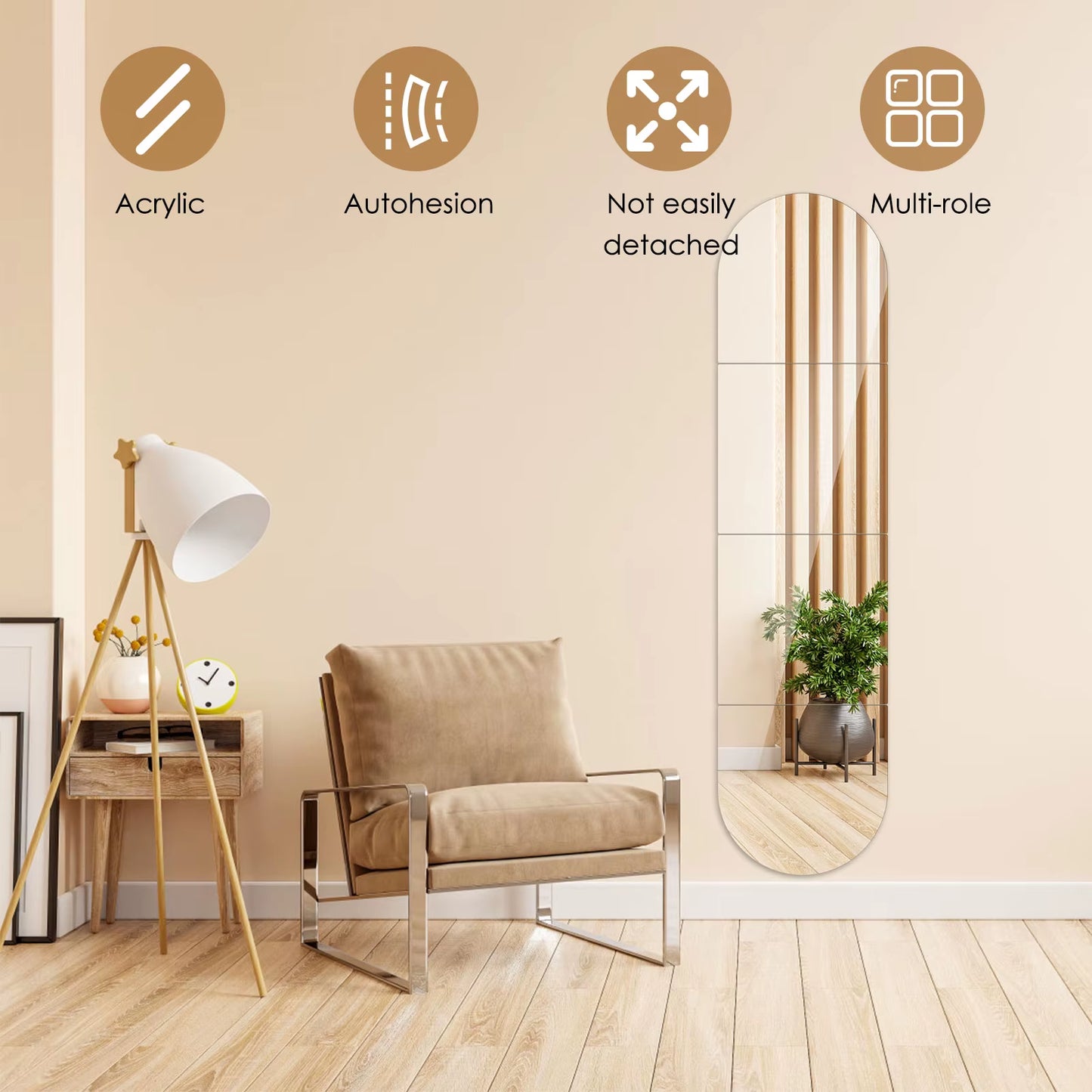 4Pcs Full Length Acrylic Mirror Set for Wall Self Adhesive Acrylic Mirror DIY Flexible Stickers Acrylic Mirror Tiles for Decor