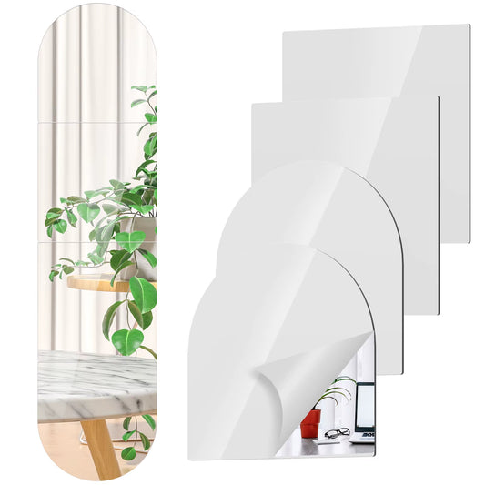 4Pcs Full Length Acrylic Mirror Set for Wall Self Adhesive Acrylic Mirror DIY Flexible Stickers Acrylic Mirror Tiles for Decor
