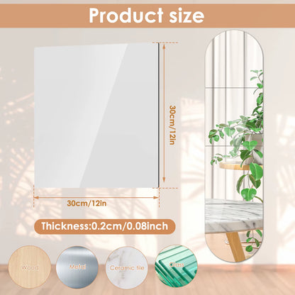 4Pcs Full Length Acrylic Mirror Set for Wall Self Adhesive Acrylic Mirror DIY Flexible Stickers Acrylic Mirror Tiles for Decor
