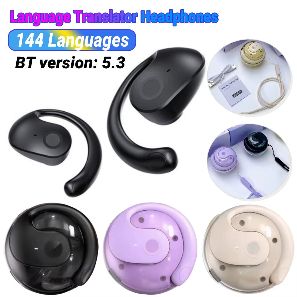 Wireless BT AI Language Translation Headphones Ball Shape Bluetooth-Compatible 5.3 Ear Hanging Headphone Open-Ear Headphones