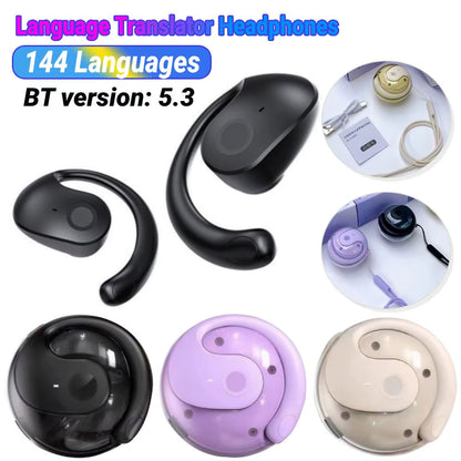 Wireless BT AI Language Translation Headphones Ball Shape Bluetooth-Compatible 5.3 Ear Hanging Headphone Open-Ear Headphones